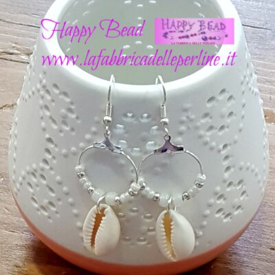 Orecchini Cerchio Conchiglie di Ciprea colore Bianco/ Argento