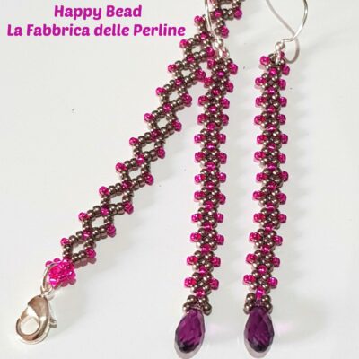 Kit Bracciale e Orecchini RAW Basic Fucsia Grigio