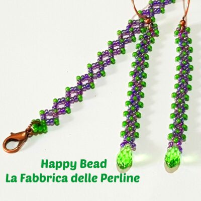 Kit Bracciale e Orecchini RAW Basic Viola Verde