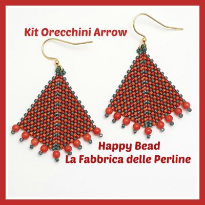 Kit Orecchini Arrow Punto Peyote e Lisca di Pesce Base Verdone Rosso Mattone Bruciato
