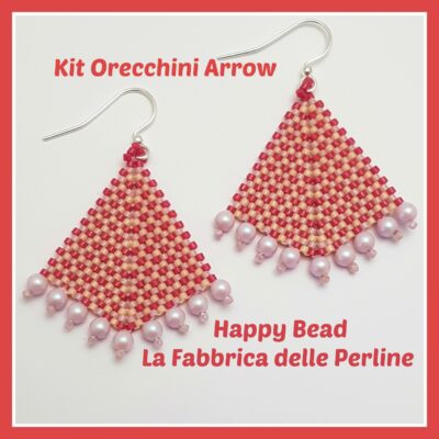 Kit Orecchini Arrow Punto Peyote e Lisca di Pesce Base Fucsia Rosa Pesca