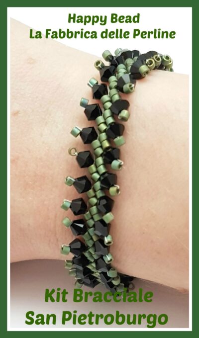 Kit Bracciale Punto San Pietroburgo Base Versione Grande Nero/Verde Militare