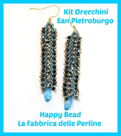 Kit Orecchini Punto San Pietroburgo Doppio Versione Piccola Azzurro / Oro