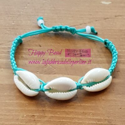 Bracciale Macramé Conchiglie Ciprea colore Turchese